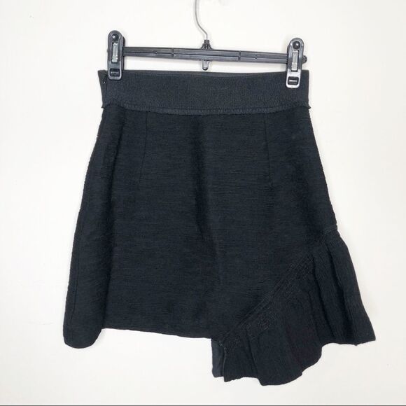 Sandro Asymmetric Skirt with Side Ruffle Black Size Small - Picture 4 of 9